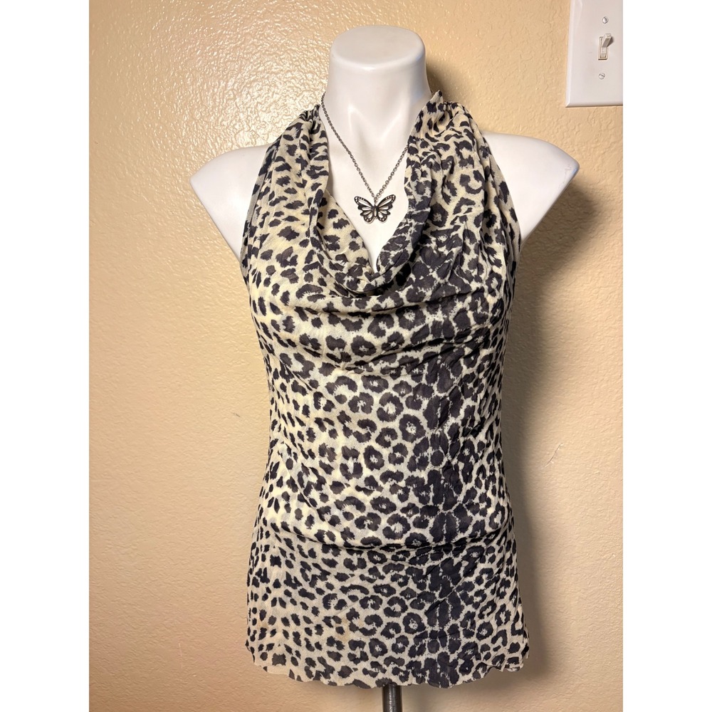 Y2K Sweet Pea by Stacy Frati Leopard Mesh Cowl Neck Halter Top Large #5